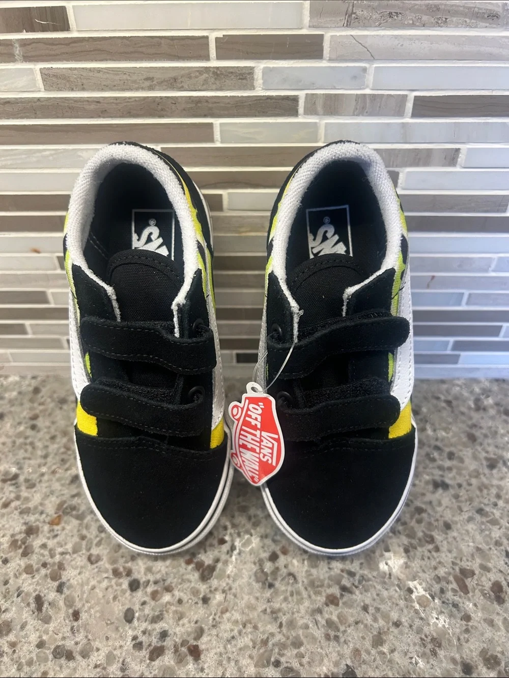 Vans Old Skool V, Slime Flame Blk/Tr Wht, 10 Toddler, NWT